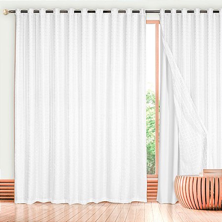 Cortina para Varão 280 x 180cm Voil Trabalhado com Forro Branco Provence - Izaltex