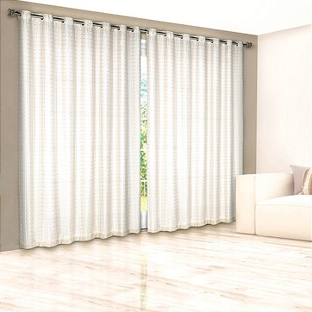 Cortina para Varão 280 x 180cm Voil Trabalhado com Forro Bege Provence - Izaltex