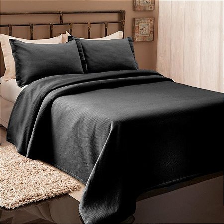 Colcha Casal Piquet Preto Becadecor