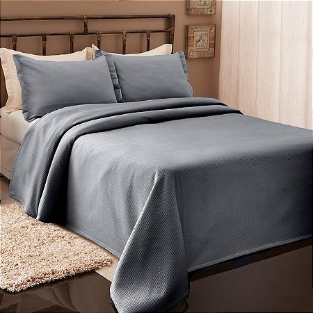 Colcha Solteiro Piquet Cinza Médio Becadecor