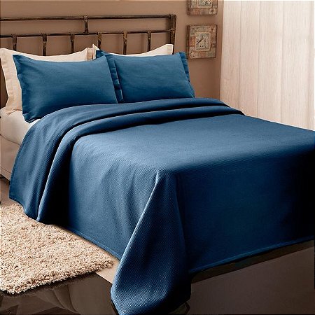 Colcha Casal Piquet Azul Denin Becadecor