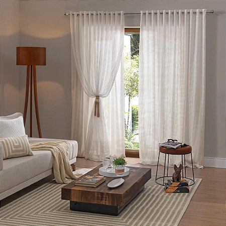 Cortina de Renda com Forro Clássica Pantalla Interlar 300x180cm Marfim