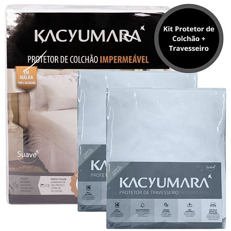 Kit Protetor de Colchão e Travesseiro Impermeável King Kacyumara 100% Algodão
