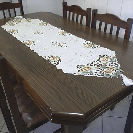 Caminho de Mesa Bordado 40x140cm Bege/Marrom