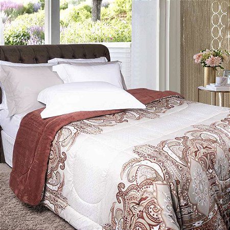 Edredom Solteiro Europa Dupla Face Plush/Malha Trend Indiana 160x240cm