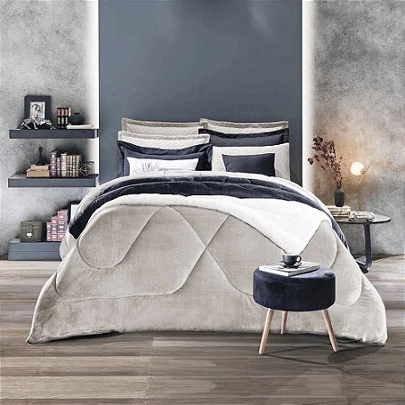 Edredom Queen Size Plush/Sherpa Hedrons Liso Cevada