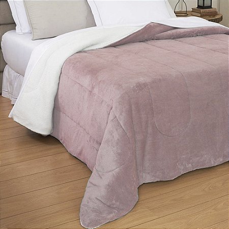 Edredom Casal Dupla Face com Sherpa Dias Calmos Rosa