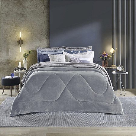 Edredom Queen Size Plush Hedrons Inove Liso Cinza Cromo