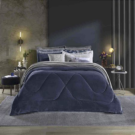 Edredom Solteiro Plush Hedrons Liso Mariner