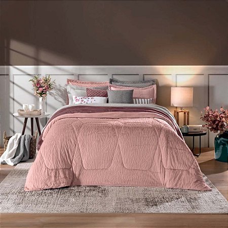 Edredom Queen Size Plush/Peles Hedrons Rosa Poema