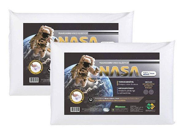 Kit 2 Peças Travesseiro Visco Nasa Viscoelástico 50x70cm 14cm Capa 100% Algodão Nap