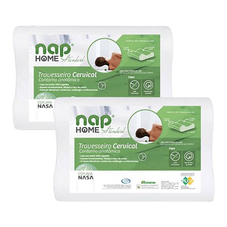 Kit 2 Peças Travesseiro Nasa Ortopédico Cervical 50x70cm Capa 100% Algodão Nap