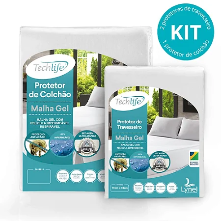 Kit Protetor de Colchão e Travesseiro Lynel Malha Gel Queen Size 40cm