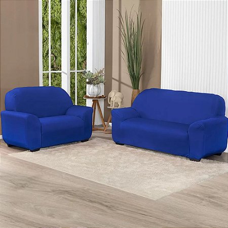 Capa para Sofá 3 e 2 Lugares Classic Malha Light Vivalutex Azul