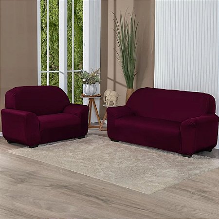 Capa para Sofá 3 e 2 Lugares Classic Malha Light Vivalutex Bordô