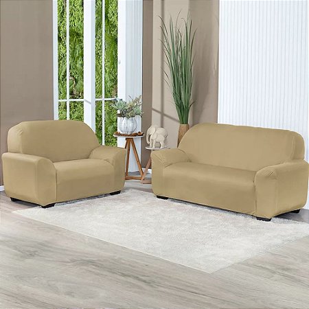 Capa para Sofá 3 e 2 Lugares Classic Malha Light Vivalutex Bege