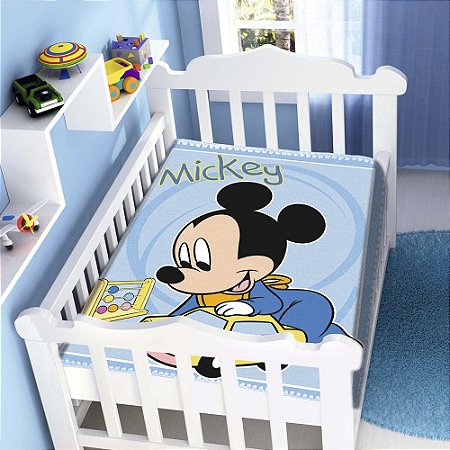 Cobertor para Bebê Raschel Plus 90x110cm Disney Mickey Carrinhos