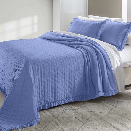 Colcha King Size 200 Fios Corttex Celine 3 Peças Azul