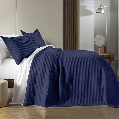 Colcha Queen Size 300 Fios Corttex Belton 3 Peças Marinho