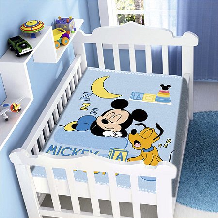 Cobertor para Bebê Raschel Plus 90x110cm Disney Mickey Sonhando
