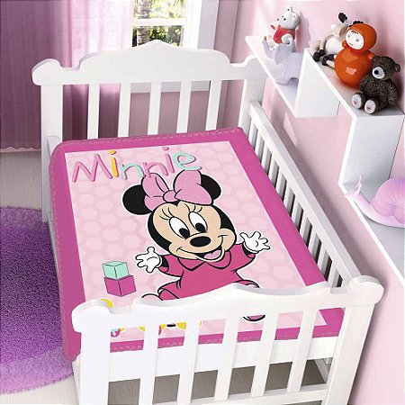 Cobertor para Bebê Raschel Plus 90x110cm Disney Minnie Patinhos