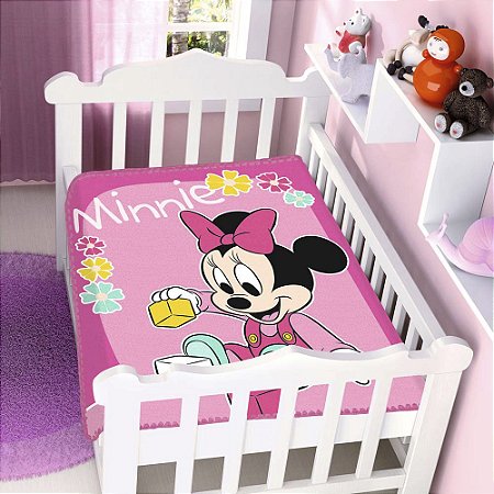 Cobertor para Bebê Raschel Plus 90x110cm Disney Minnie Brincando