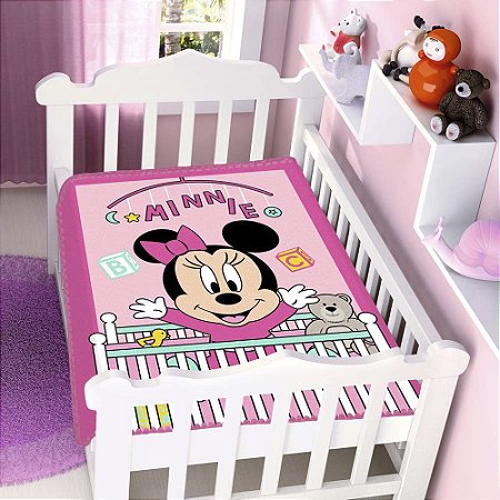 Cobertor para Bebê Raschel Plus 90x110cm Disney Minnie Bercinho