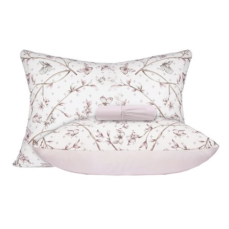 Jogo de Cama Queen Size Malha 3 Peças Aletex Rosa/Borboletas