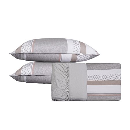 Jogo de Cama Queen Size Malha 4 Peças BBC Têxtil Cinza
