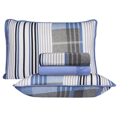 Jogo de Cama Queen Size Malha 4 Peças BBC Têxtil Azul