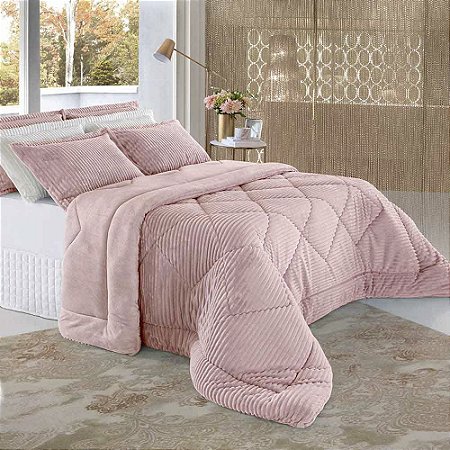 Edredom Queen Size Plush Alto Relevo BBC Têxtil Rosa