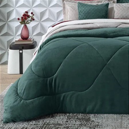 Edredom Casal Plush Hedrons Inove Liso Verde Selva