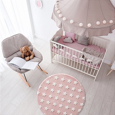 Tapete Infantil Jolitex Mimo Estrelas Rosa Redondo 100cm
