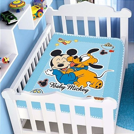 Manta Bebê Jolitex Raschel Mickey Divertido Azul
