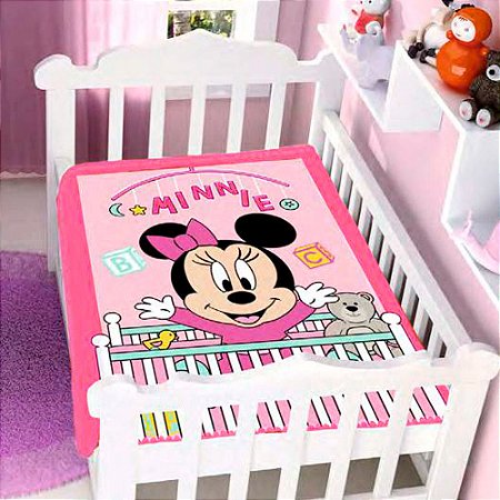 Manta Bebê Jolitex Raschel Minnie Bercinho Rosa