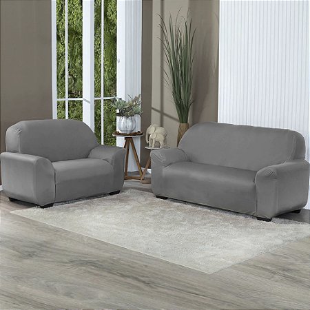 Capa para Sofá 3 e 2 Lugares Classic Malha Light Vivalutex Cinza