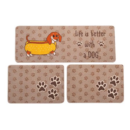 Jogo de Tapetes para Cozinha 3 Peças Jolitex Menu Dog