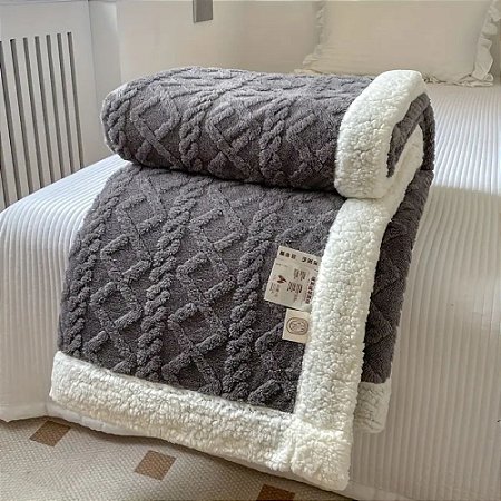 Cobertor Queen Size Tricot com Sherpa Europa 2.20x 2.40 Mts Cinza