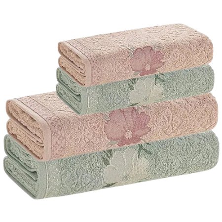 Jogo de Toalhas de Banho 4 Peças Karsten Yuna 430 g/m² Matcha/Rosa