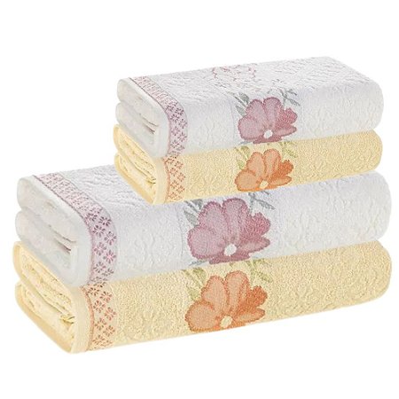 Jogo de Toalhas de Banho 4 Peças Karsten Yuna 430 g/m² Branco/Vanila
