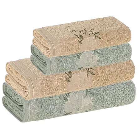Jogo de Toalhas de Banho 4 Peças Karsten Yuna 430 g/m² Matcha/Grão