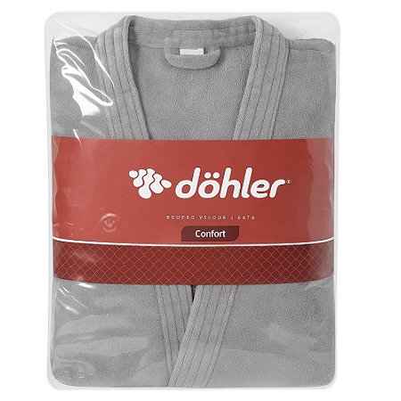 Roupão Aveludado Quimono com Manga Dohler Tamanho G Cinza