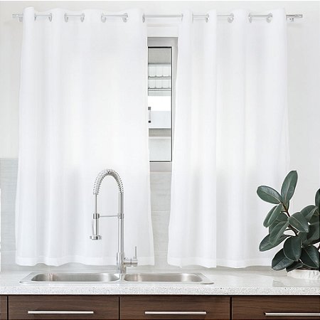 Cortina para Cozinha Voil e Forro 280x120cm Luna Branca