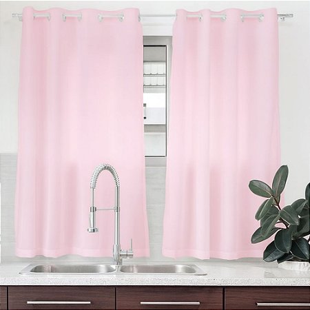 Cortina para Cozinha Voil e Forro 280x120cm Luna Rosa