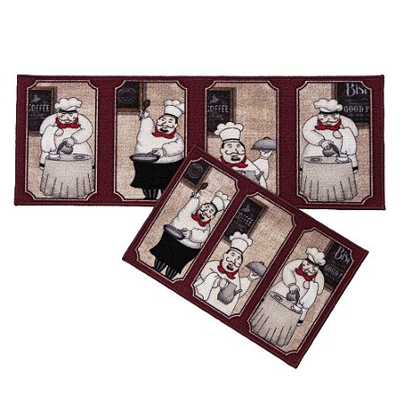 Jogo de Tapetes para Cozinha 2 Peças Corttex Bistrô Café Cheff