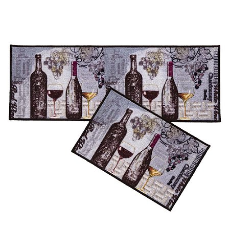 Jogo de Tapetes para Cozinha 2 Peças Corttex Bistrô Café Vinho