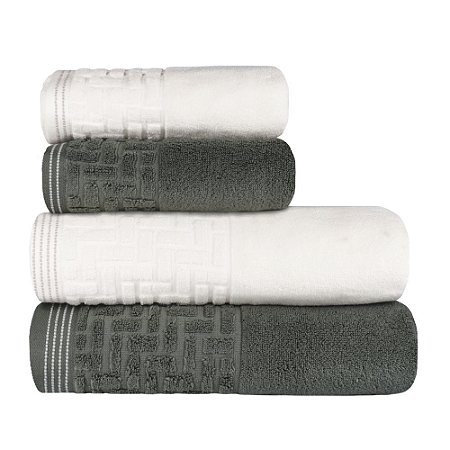 Jogo de Toalhas de Banho 4 Peças Super Soft Zero Twist Corttex Geométrico 500 g/m² Verde/Marfim