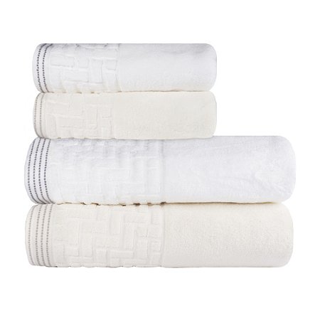Jogo de Toalhas de Banho 4 Peças Super Soft Zero Twist Corttex Geométrico 500 g/m² Marfim/Branco
