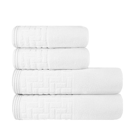 Jogo de Toalhas de Banho 4 Peças Super Soft Zero Twist Corttex Geométrico 500 g/m² Branco