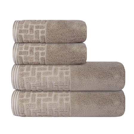Jogo de Toalhas de Banho 4 Peças Super Soft Zero Twist Corttex Geométrico 500 g/m² Bege
